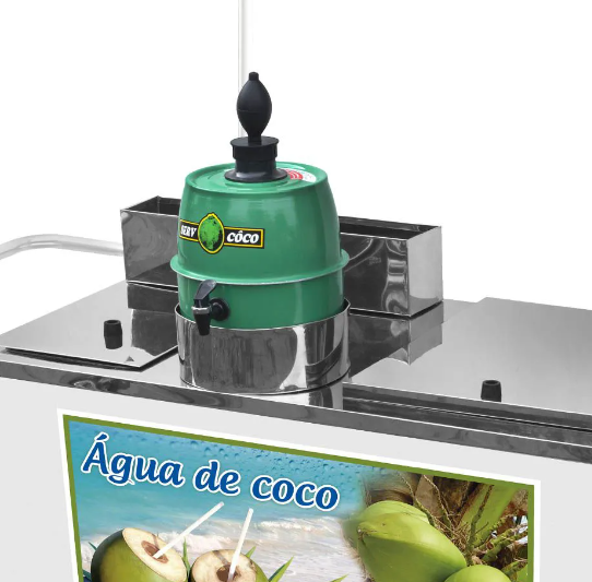 Carrinho de Água de Coco Cefaz Branco Rodas Pneumáticas e Guarda Sol BL22P/GS