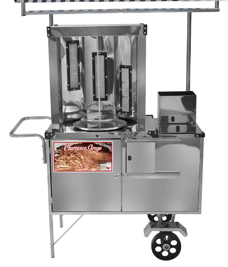 Carrinho de Churrasco Grego Cefaz Inox Rodas Maciças e Toldo L19M/T