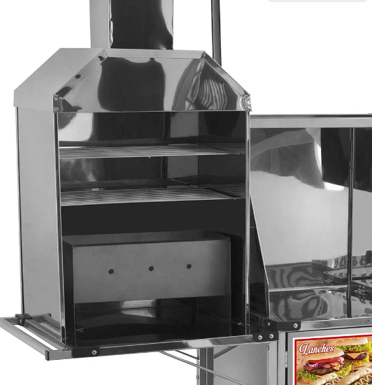 Carrinho 3 em 1 Cefaz Hot Dog, Lanche e Churrasco Luxo Inox Rodas Maciças e Toldo LC11M/T