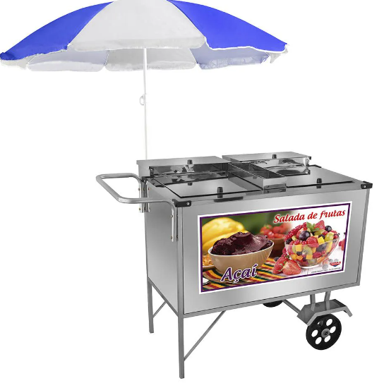 Carrinho 2 em 1 Cefaz Salada de Frutas e Açaí Luxo Inox Rodas Maciças e Guarda Sol L17M/GS