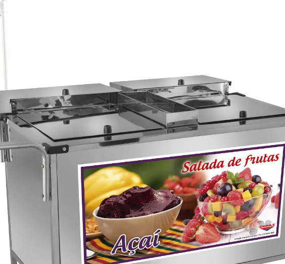 Carrinho 2 em 1 Cefaz Salada de Frutas e Açaí Luxo Inox Rodas Maciças e Guarda Sol L17M/GS