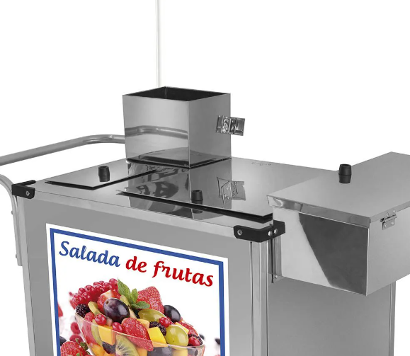 Carrinho de Salada de Frutas Cefaz Luxo Inox com Rodas Maciças e Guarda Sol L27M/GS