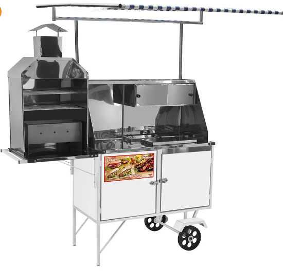 Carrinho 3 em 1 Cefaz Hot Dog, Lanche e Churrasco Luxo Branco Rodas Maciças e Toldo BLC11M/T