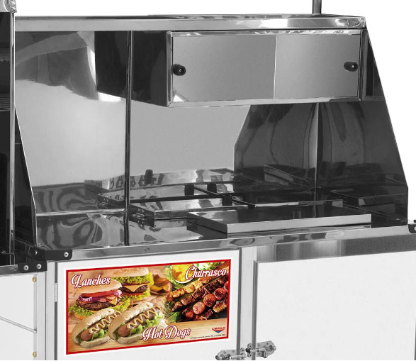 Carrinho 3 em 1 Cefaz Hot Dog, Lanche e Churrasco Luxo Branco Rodas Maciças e Toldo BLC11M/T